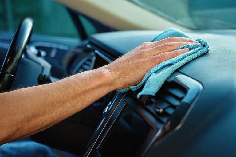 Dashboard cleaning with microfiber